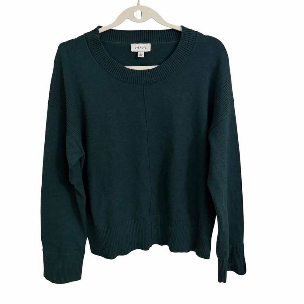 Evereve‎ Sweater Womens Large Green Pullover Crewneck Long Sleeve Minimalist